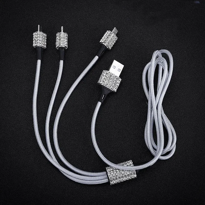 

3 In 1 USB Cable Diamond Crystal Car Fast Charging Cable for Android Micro Type-c IPhone Mobile Phone Charger Wire