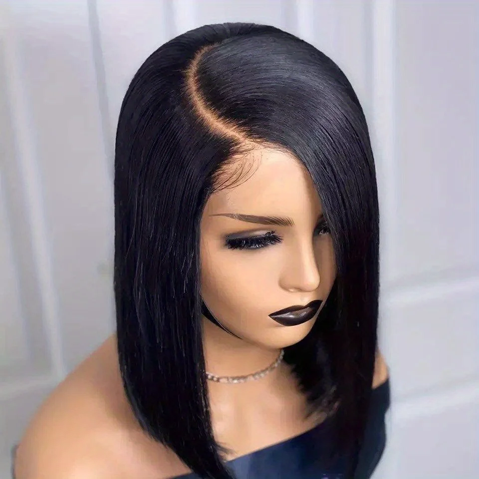 Short Bob Wig Human Hair 13x4 Transparent Lace Front Wigs 180% Brazilian Straight Bob Hair Wig for Blackl Women Natural Color