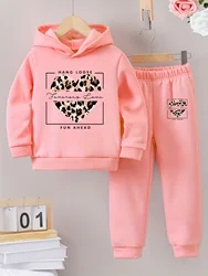 Fall/Winter new casual comfort warm girl's print warm lining hoodie and sweatpants set