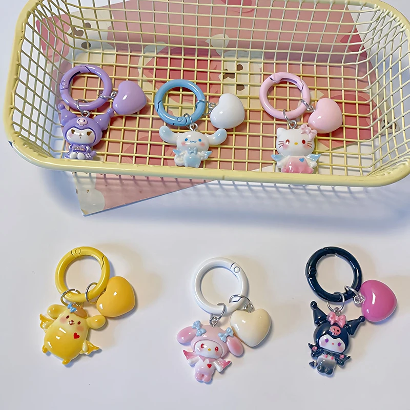 1Pcs Kawaii Sanrio Sweet Bell Keychain Pendant For Women Girls Cartoon Keyring Backpack Hanging Ornaments Decorations Gifts