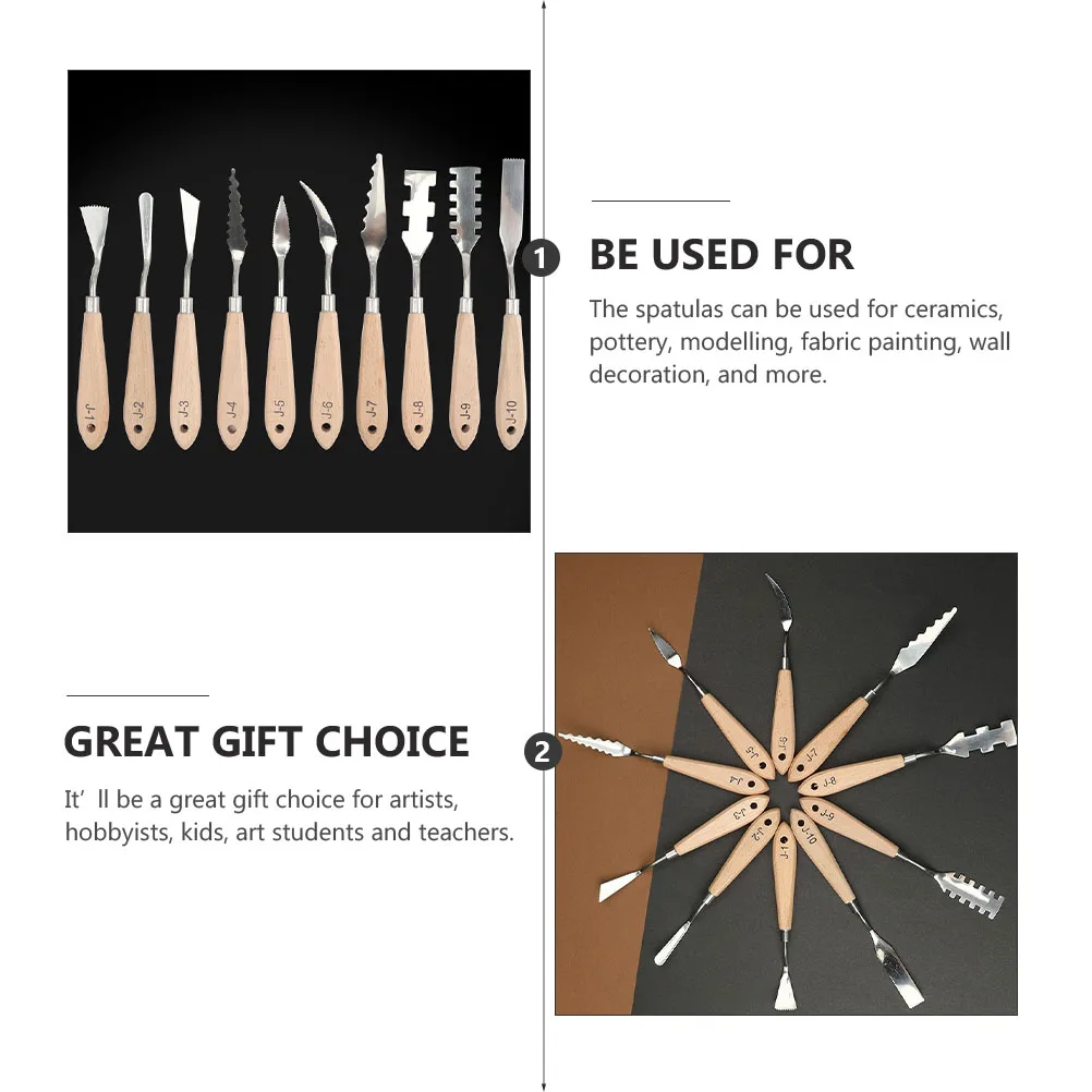 

10pcs Oil Painting Spatula Set Wood Handle 10 Kinds Blades For Mixing Texturing Scraping Acrylic Oil Paint Ceramic Pottery Art