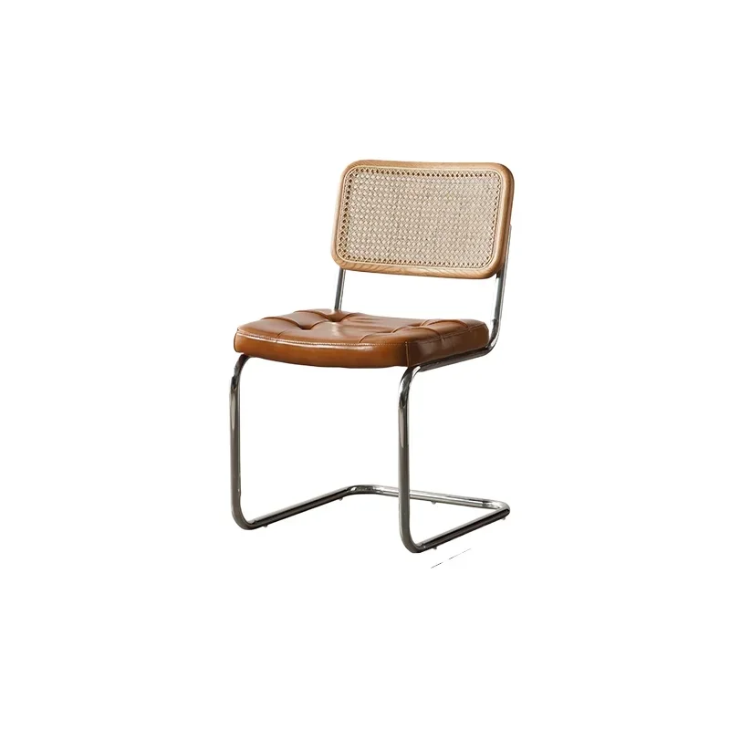 Rattan Dining Chair Home Light Luxury Backrest Leisure Chair Stainless Steel ins Internet celebrity chair