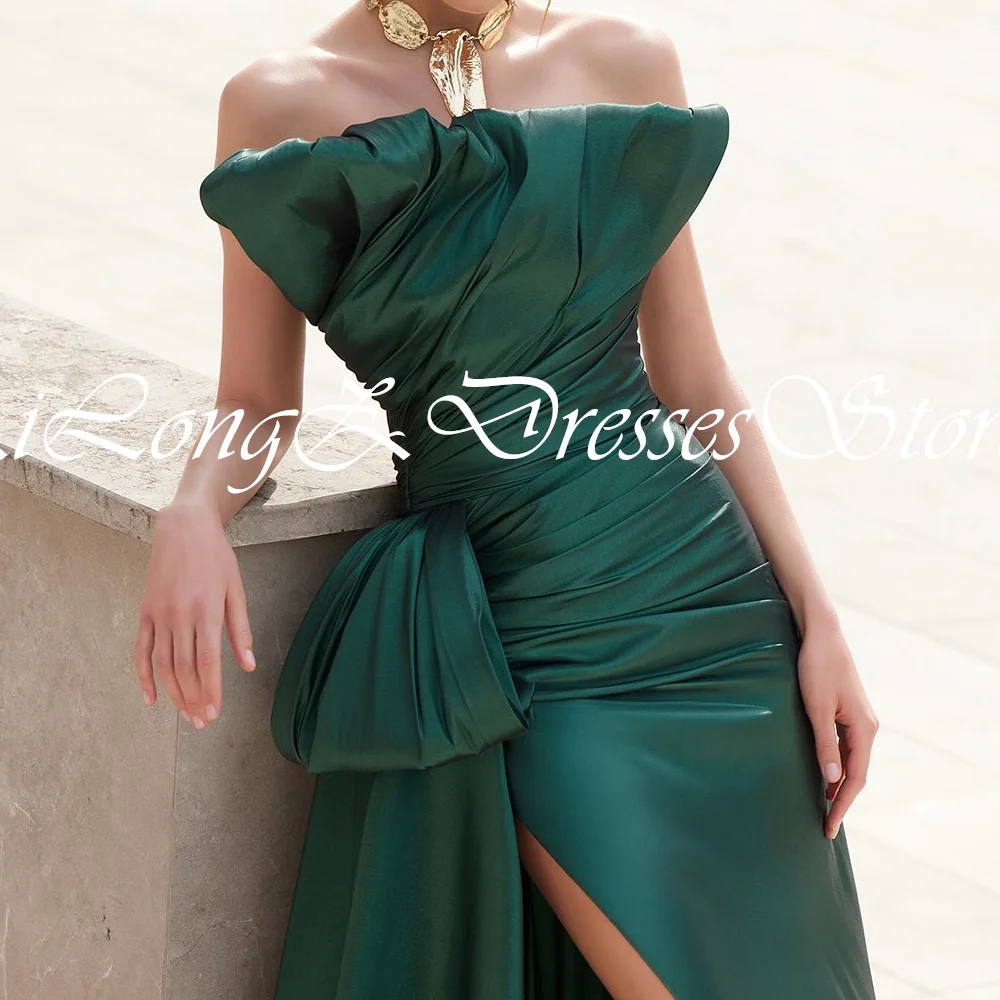 Elegant Party Dresses Woman 2024 Boat Neck Pleats Side Silt Ribbon Sleeveless Sweep Train A-Line Solid Color Dresses For Formal