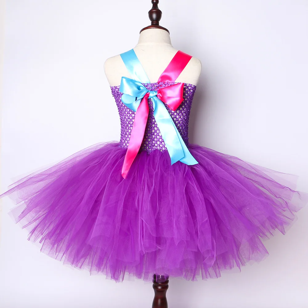Halloween Purple Tutu Dress Little Girls Mesh Fluffy Skirt Children Gathering Occasion Outfit Stitching Elegant Fabric Attire
