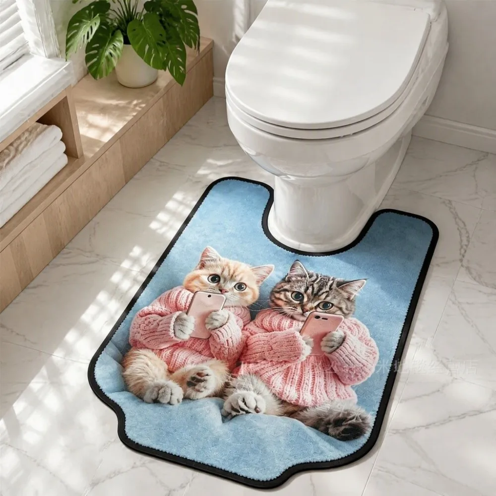 Novelty Absorbent Bathroom U-shaped Mat Quick-dry Non-slip Toilet Floor Rug Stain-resistant Washable Bath Mat Household