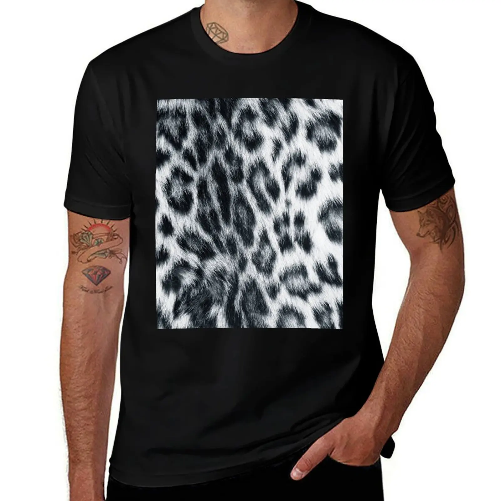 Realistic Snow Leopard Fur Print T-Shirt boys whites blue archive mens vintage t shirts