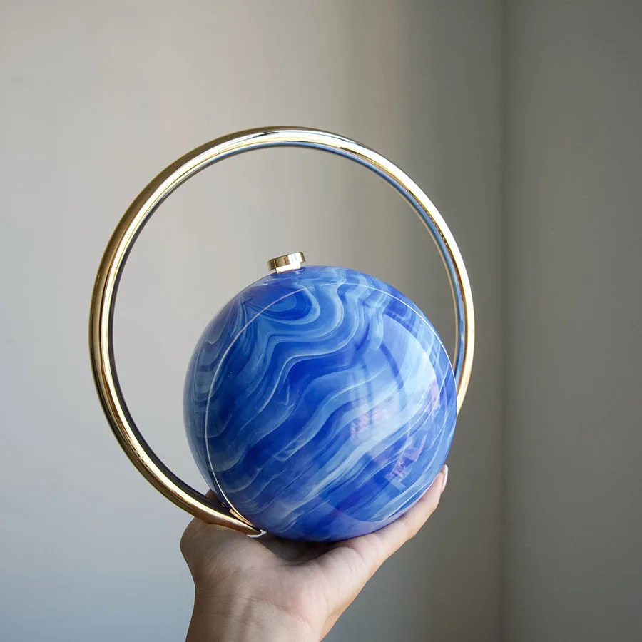 

Вечерний клатч, брендовые модные акриловые гладкие яркие круглые сумки с шариками