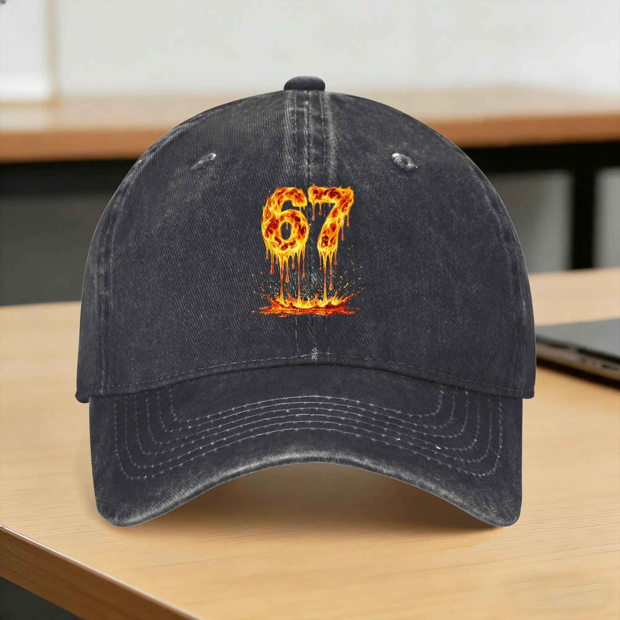 Washed Baseball Cap Funny Six Seven Lava 6 7 Meme Gen Alpha Slang Flames 67 Drip Summer Hip Hop Hats Men Stylish Snapback Cap