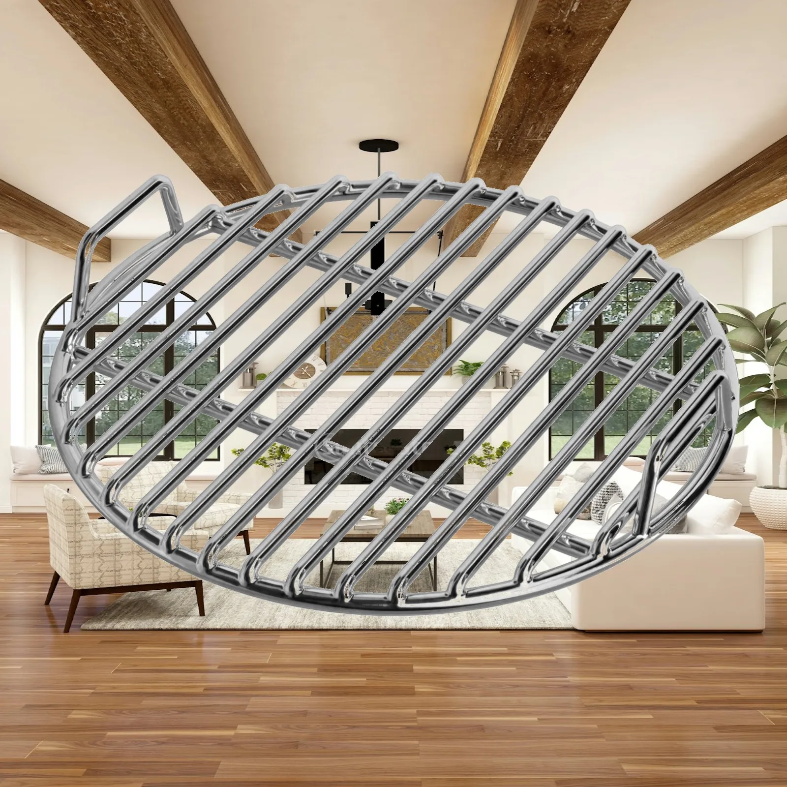 Round Barbecue Grill Rack Stainless Steel Grate with Side Handles BBQ Grilling Accessory for Outdoor Kitchen