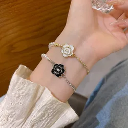 Fashion Drip Oil Pearl Camellia Bracelet For Women Blossom Flower Zircon Chain Bracelet 2023 Trend Jewelry Birthday Gift
