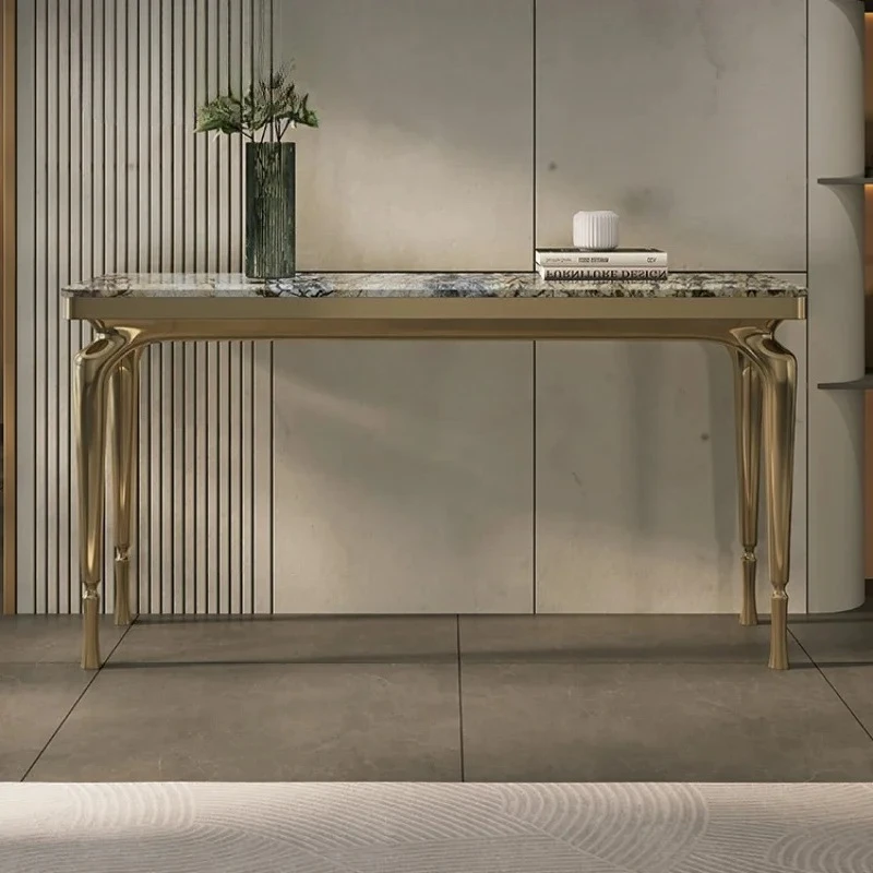 

X188 Italian Simple Luxury Butterfly Golden Flower Natural Marble Console Tables High-End Modern Minimalist Light Luxury Stainle