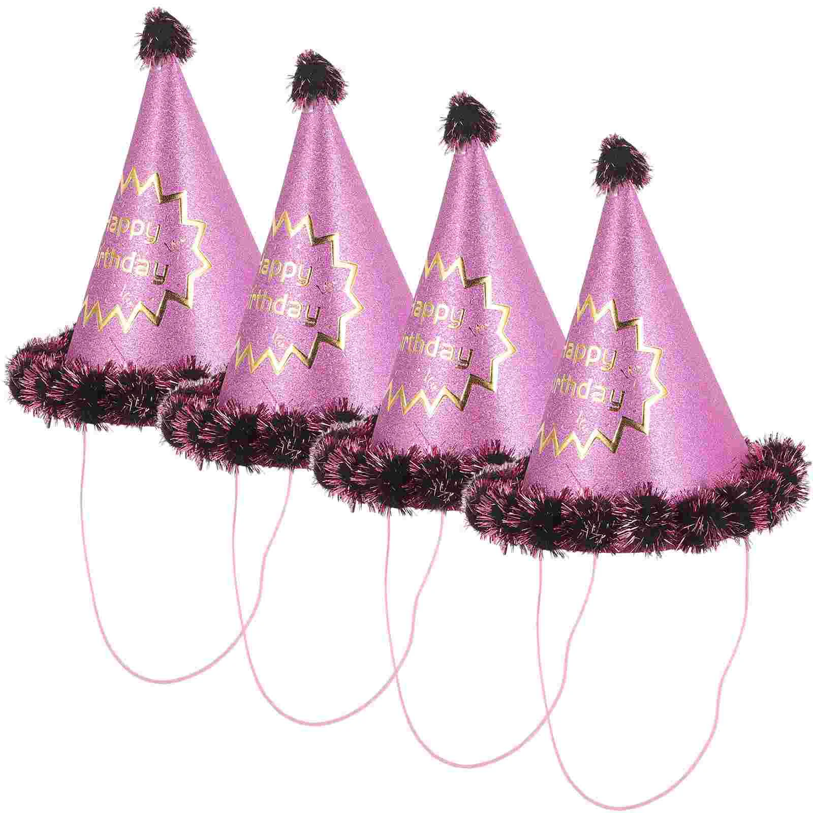 4 PCS Pet Birthday Party Hats Glitter Kids Headband for Cone Conical Child