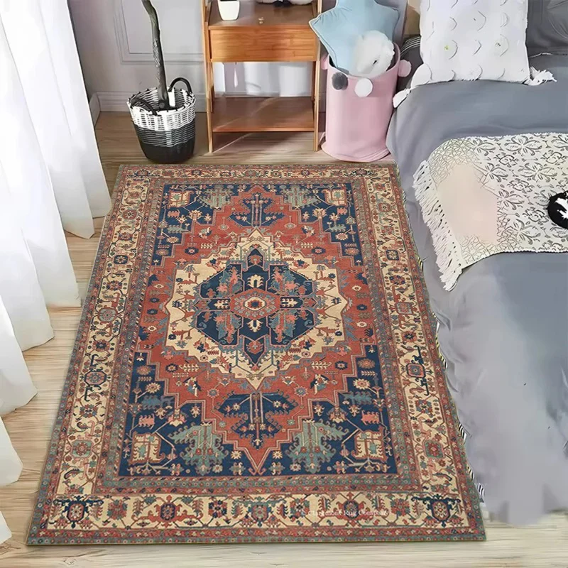Terracotta Tribal Area Rug, Vintage Geometric Floral Print Floor Carpet, Bohemian Home Decor Rug
