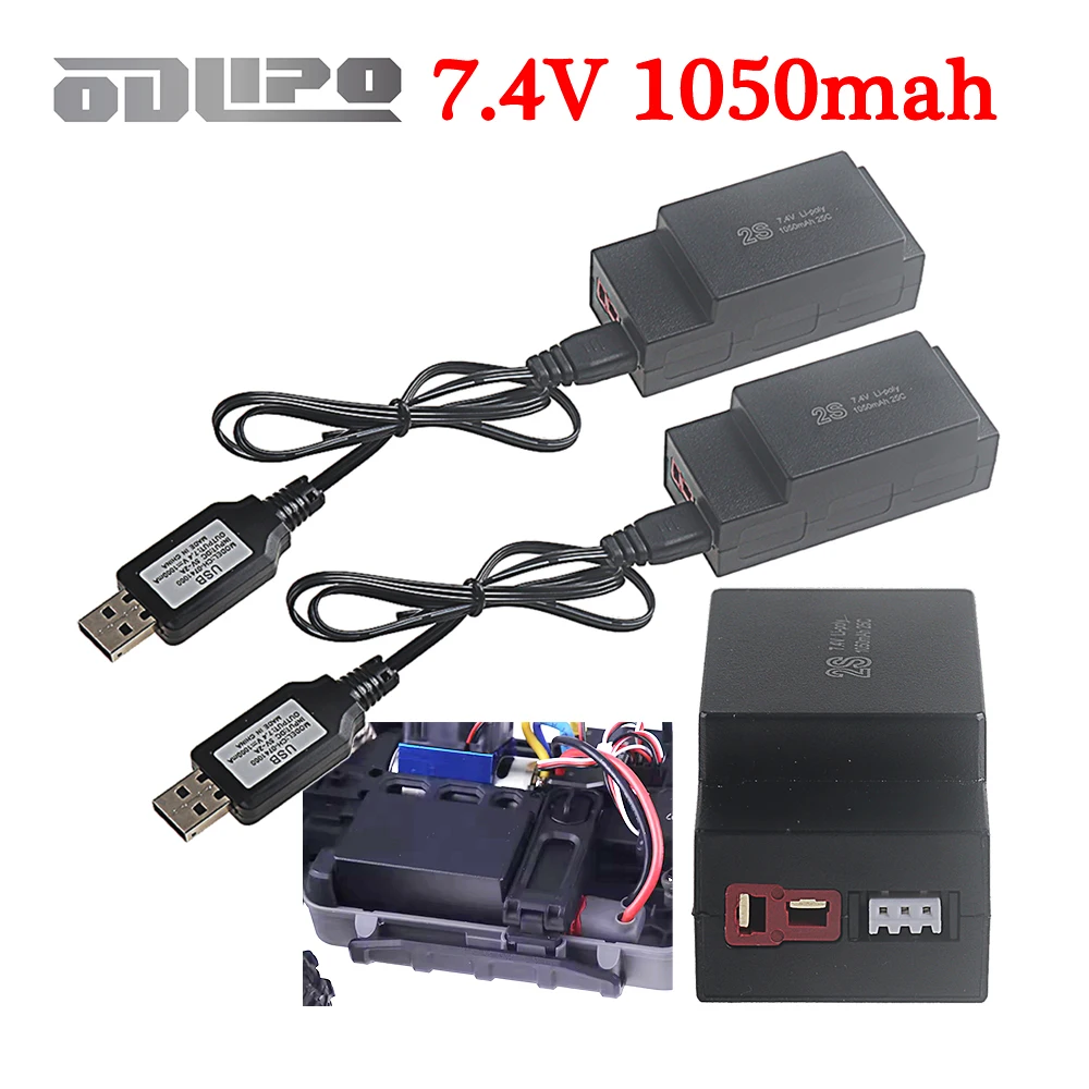 2026 NEU 7.4V 1050mAh Lipo-Akku / 2S USB-Ladegerät für MJX Hyper Go 16210 16209 H16H H16E 16207 16208 1/16 RC-Trucks und -Autos