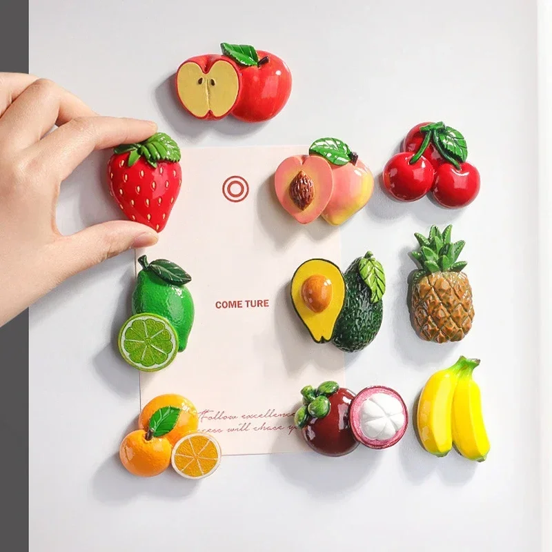 Creative 3D Fruit Fridge Magnets Artificial Apple Banana Strawberry Cherry Orange Peach Magnectic Sticker Fridgerator Door Decor