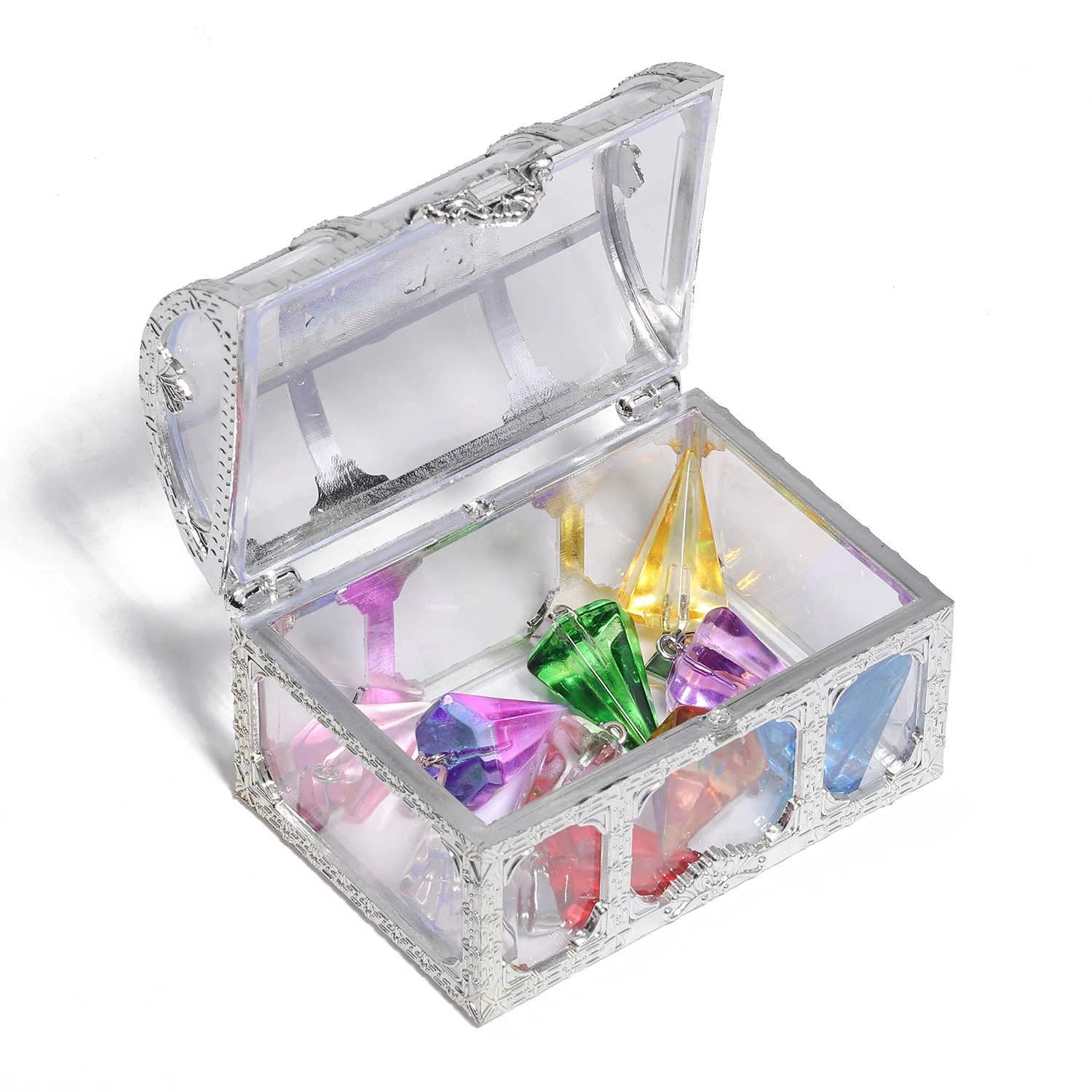 1Pcs Vintage Transparent Lagerung Organizer Box Schatz Truhe Piraten Schatz Box Kristall Edelstein Schmuck Box Kunststoff Ohrringe Brust – Detail 27