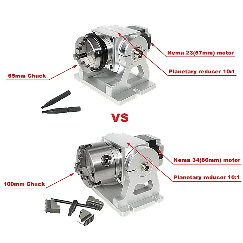 CNC Planetary Gear 4th Rotary Axis 65 100mm Chuck CNC A Axis Speed Reducing Ratio 10:1