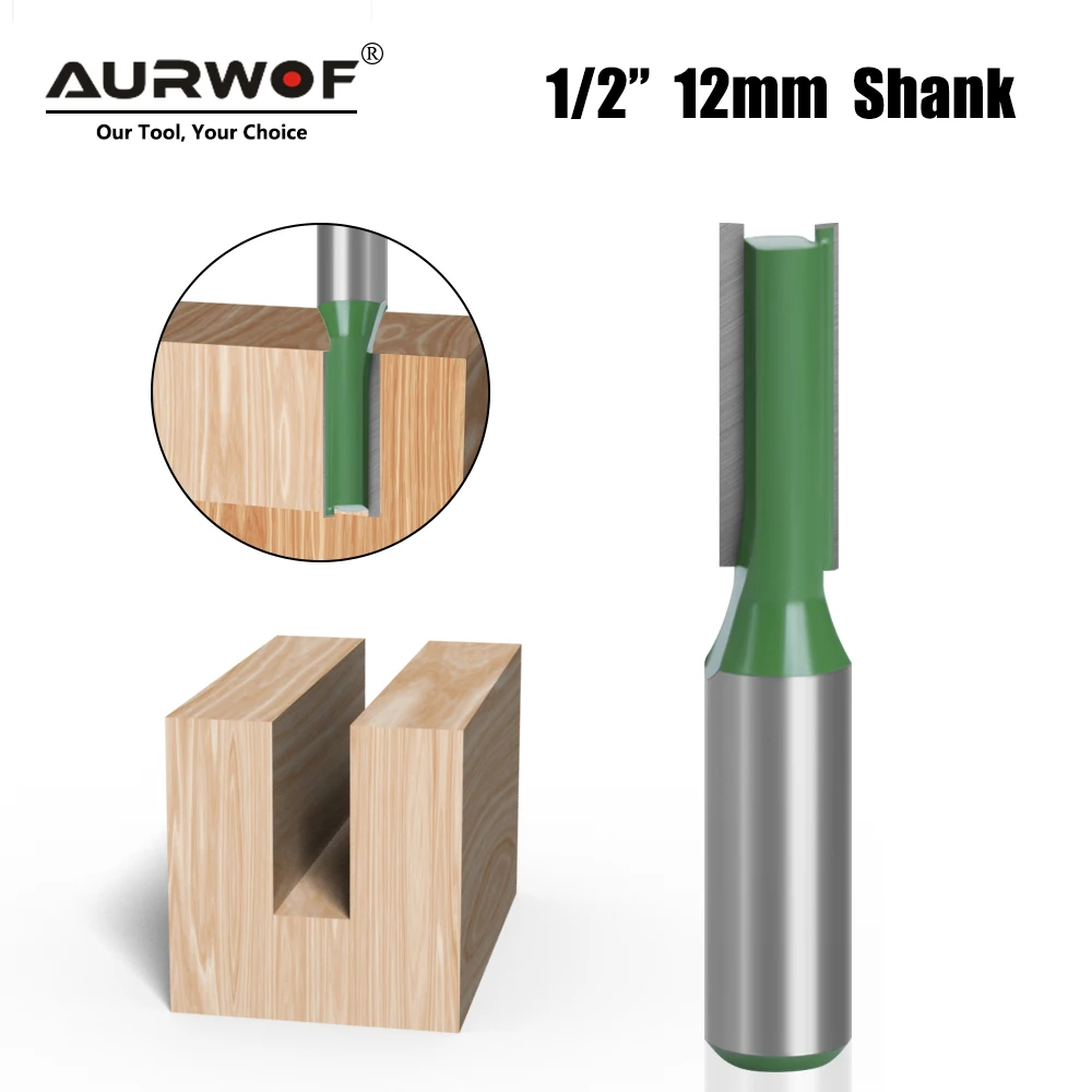 AURWOF 1Pc 1/2 Inch Straight Router Bit 10/11mm Carbide Wood Milling Cutter Green Coating C130021
