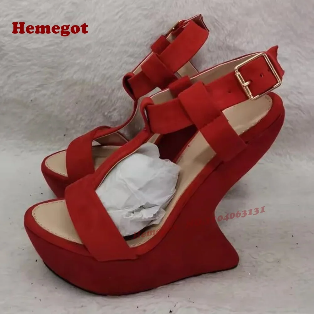 Yellow Strange Style T-Strap Sandals Open Toe Platform Ankle Buckled Slingback Women's Sandals Summer Side Air Suede Runway Shoe view 4