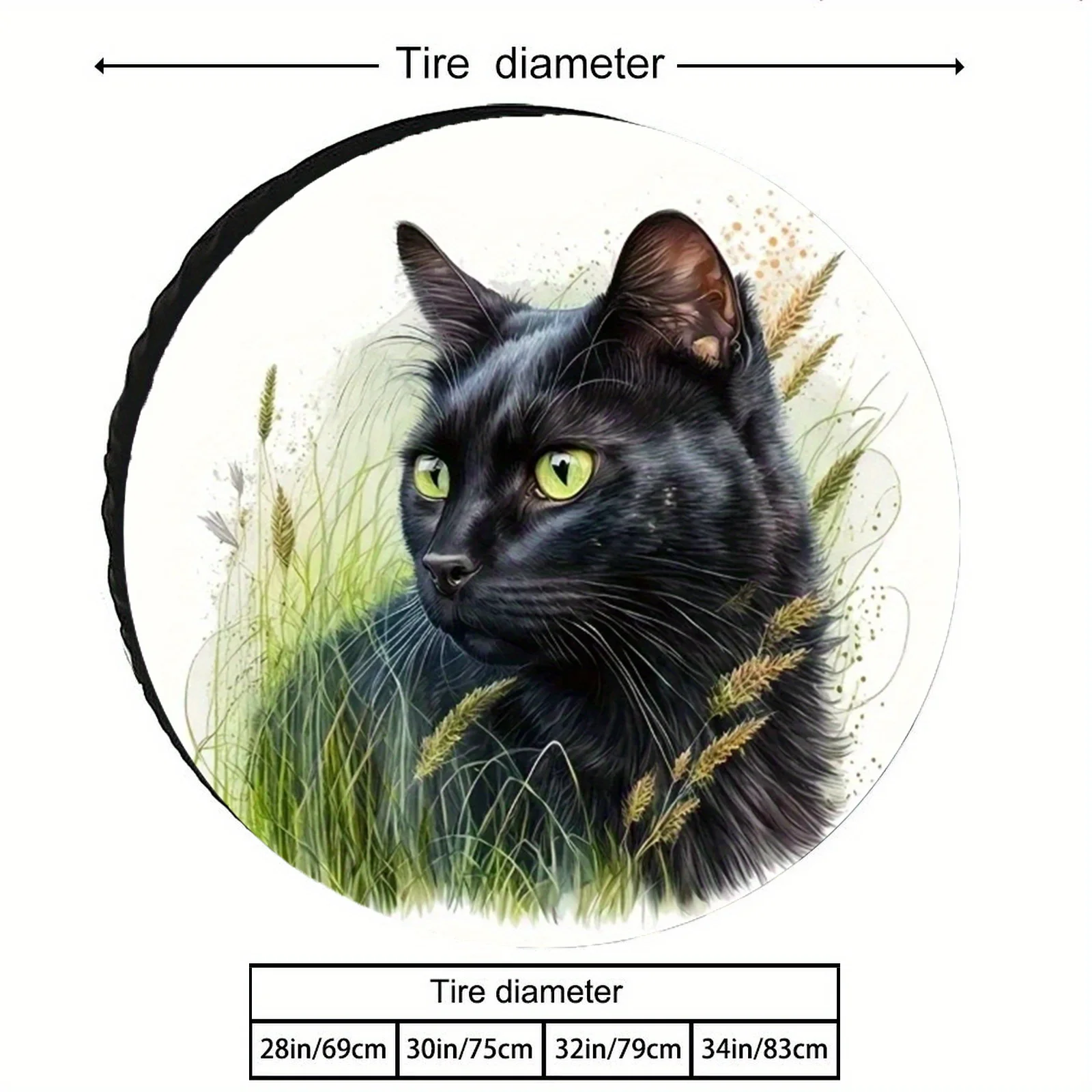 1pc Black Cat Pattern Spare Tire Cover, Polyester Material, UV & Dust Resistant, Suitable For Trailers, RVs, Cars, Trucks, SUVs,