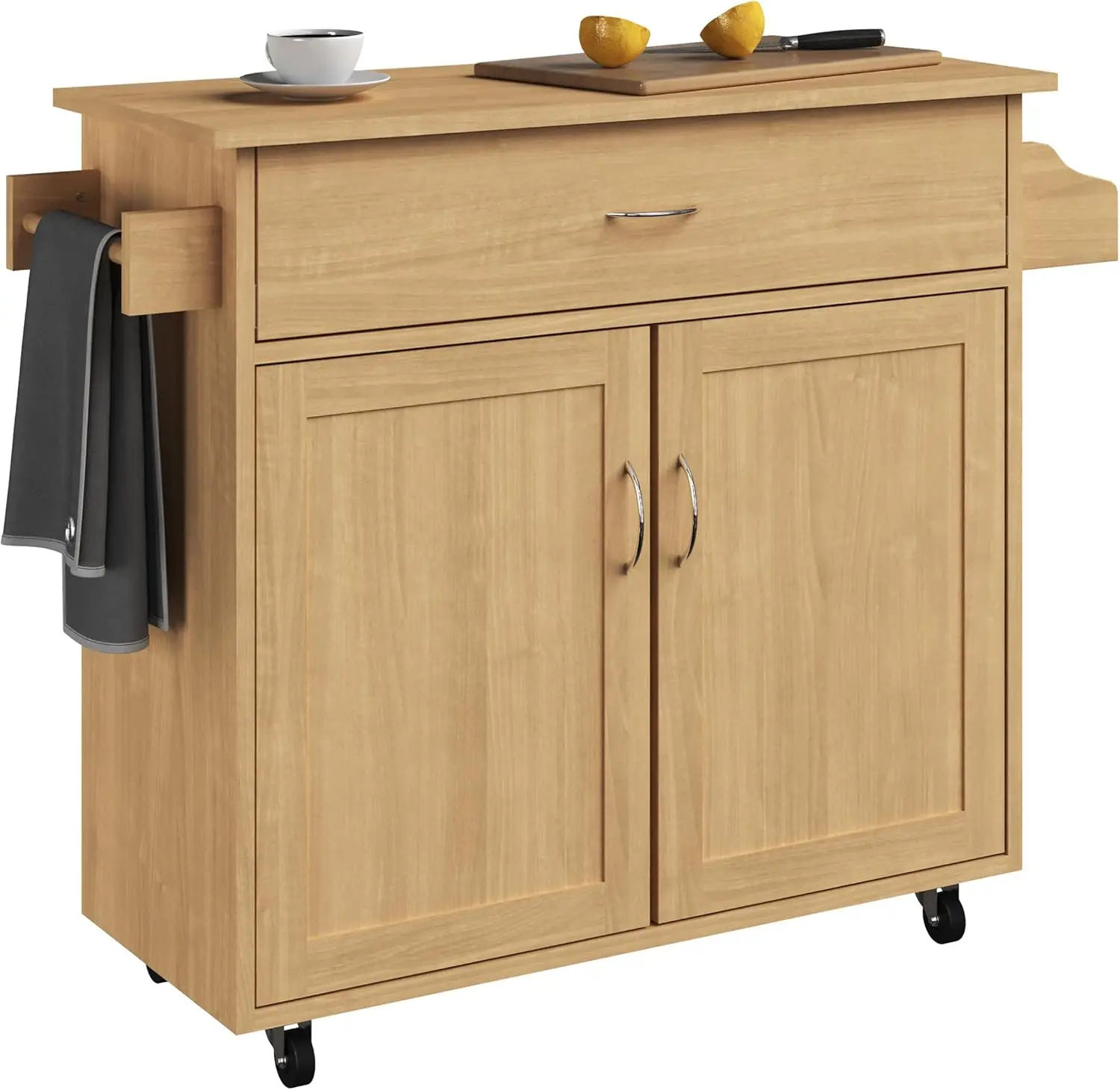 

Home Kitchen Island with Spice Rack and Storage Cabinet - Rolling Cart with Drawers for Coffee Bar, Additional Counter Sp