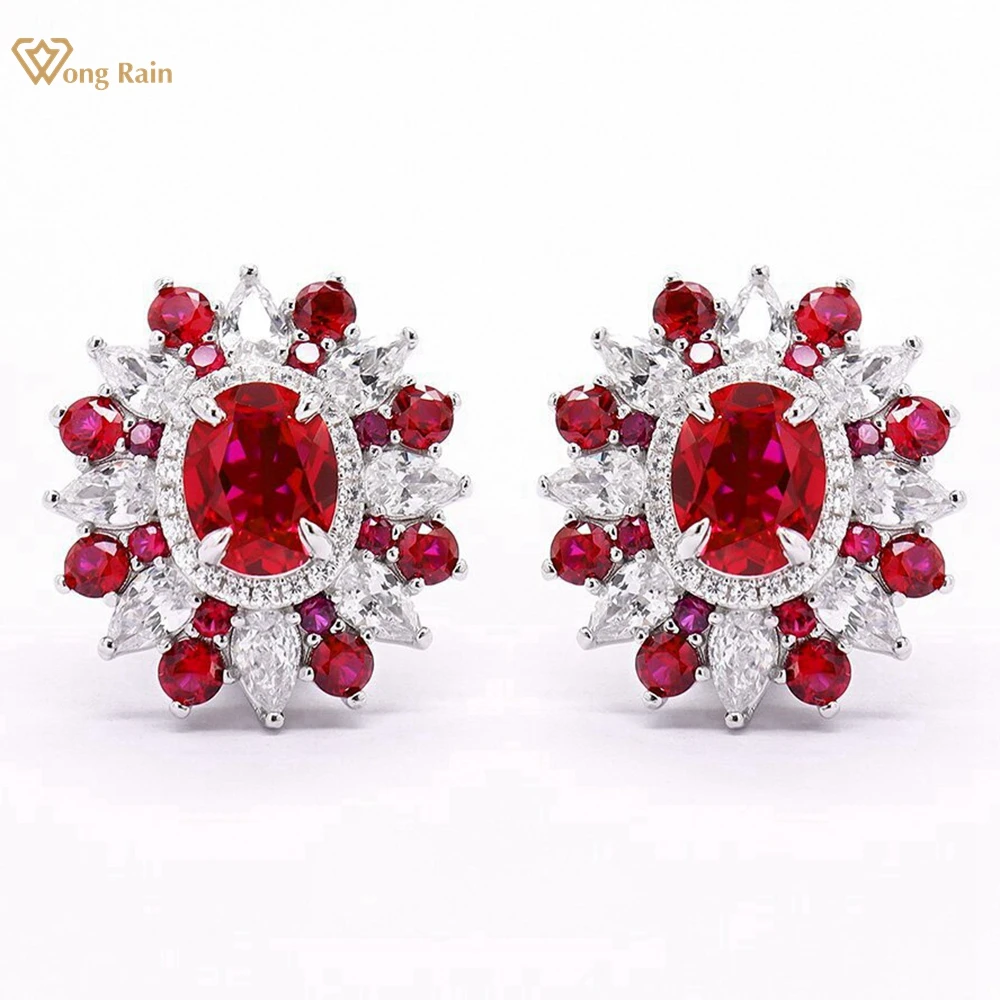 

Wong Rain 100% 925 Sterling Silver Oval Cut Ruby High Carbon Diamond Gemstone Luxury Ear Studs Earrings Fine Jewelry Wholesale