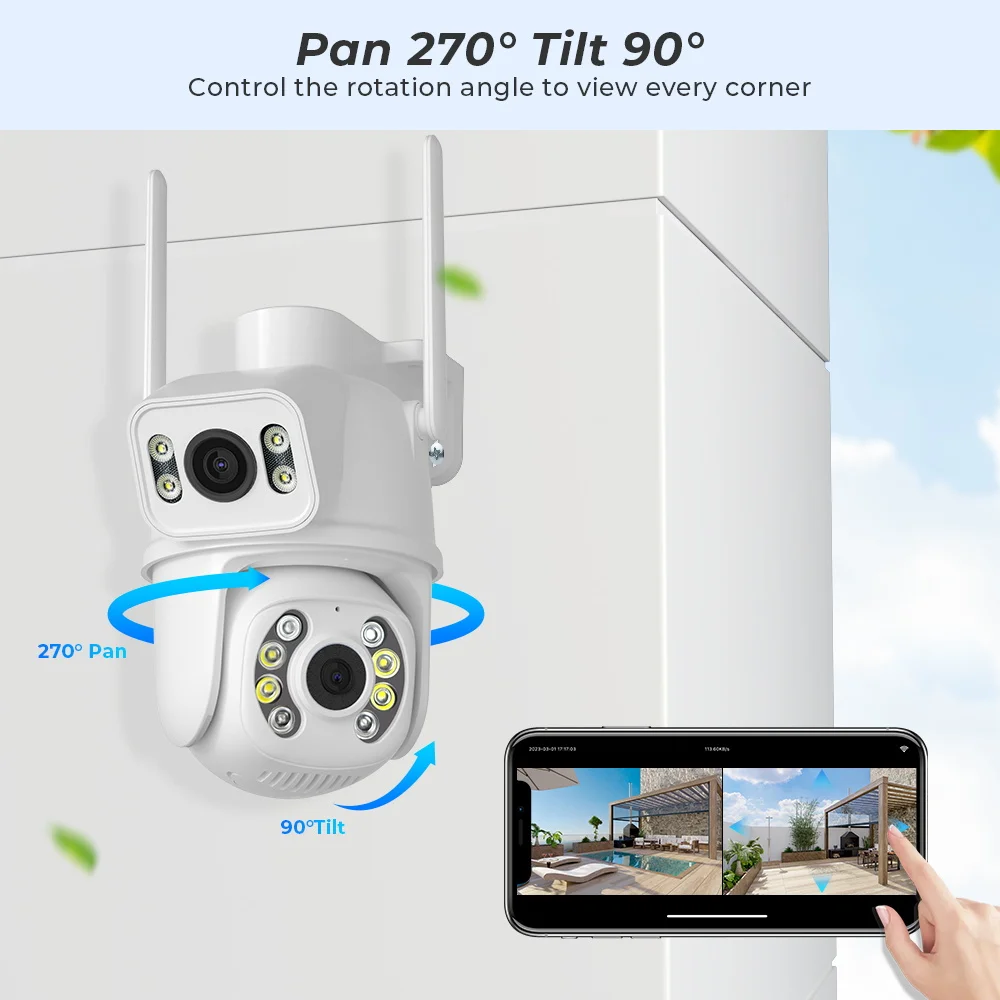 BESDER 8MP 4K PTZ Wifi Camera Dual Lens with Dual Screen Ai Human Detect Wireless Outdoor Surveillance CCTV Camera iCSee App