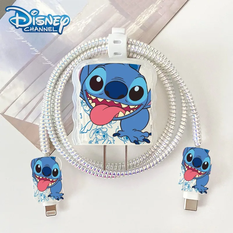 

Disney Stitch Iphone Charger Cable Transparent Protector Winder Cartoon Funny Charging Head Data Line Usb Protection Wire 18 20w