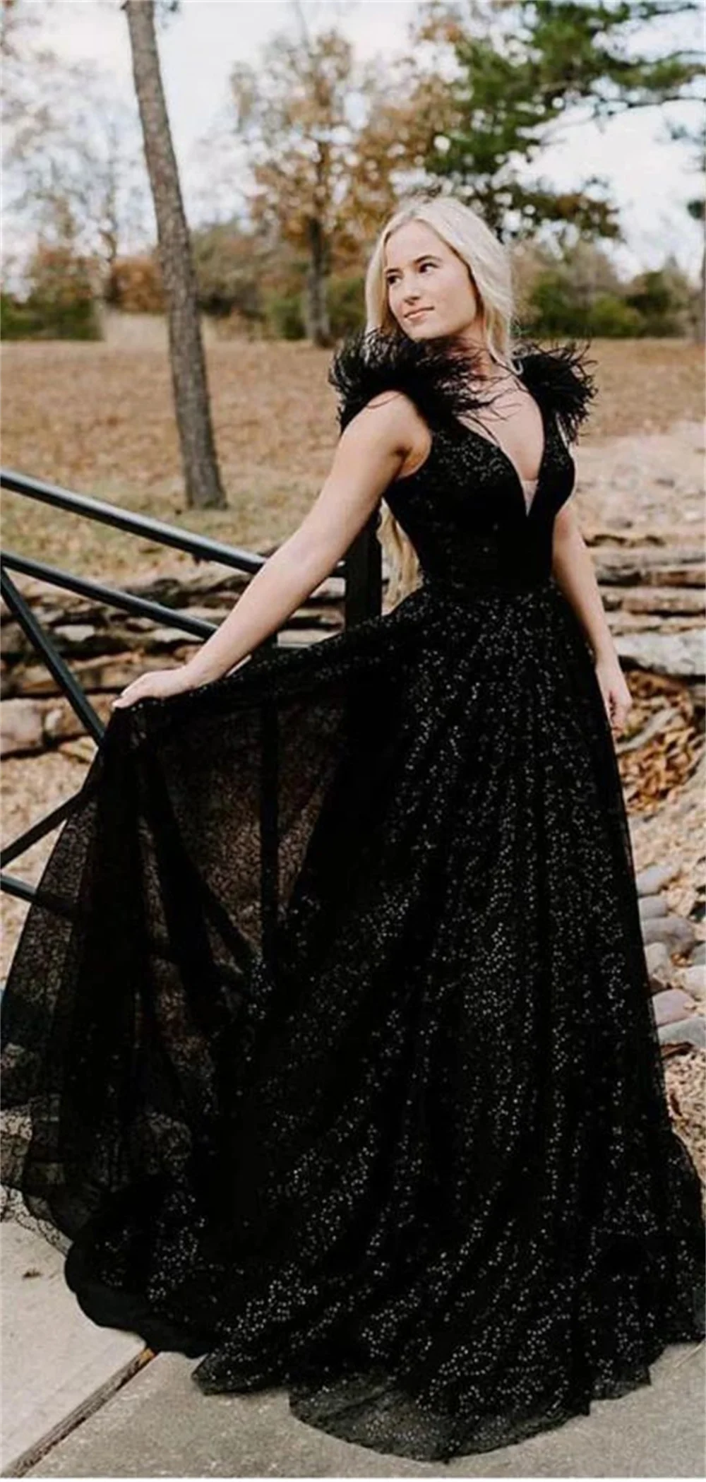 Cathy Black Glitter Sequins A-line Prom Dress Sexy Side High Split Tulle فساتين السهرة Backless Strapless Evening Dress