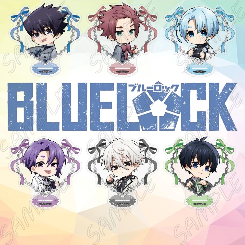 BLUE LOCK Anime Acrylic Stand 10cm Balletcore Ribbon Border Reo Sae Itoshi Isagi Rin Cute Chibi Desktop Ornaments Keychain