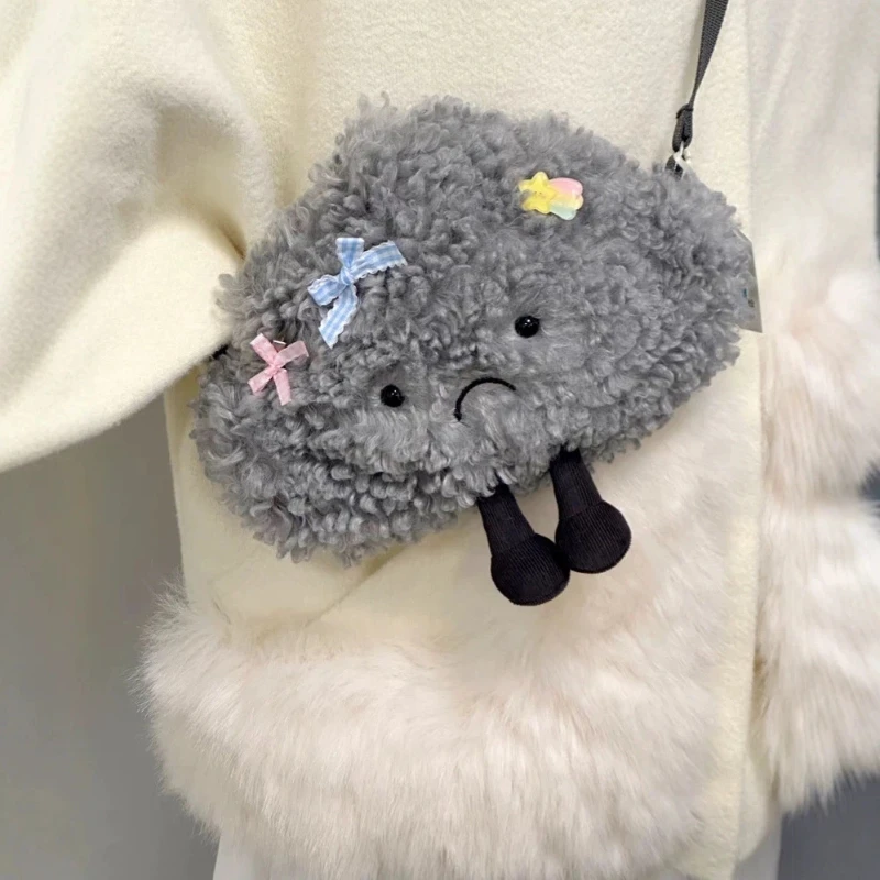 Stormcloud-Bolsa de felpa con forma de nube de trueno, llavero, muñeco de peluche, bolso novedoso, regalo para niñas y mujeres, accesorio único