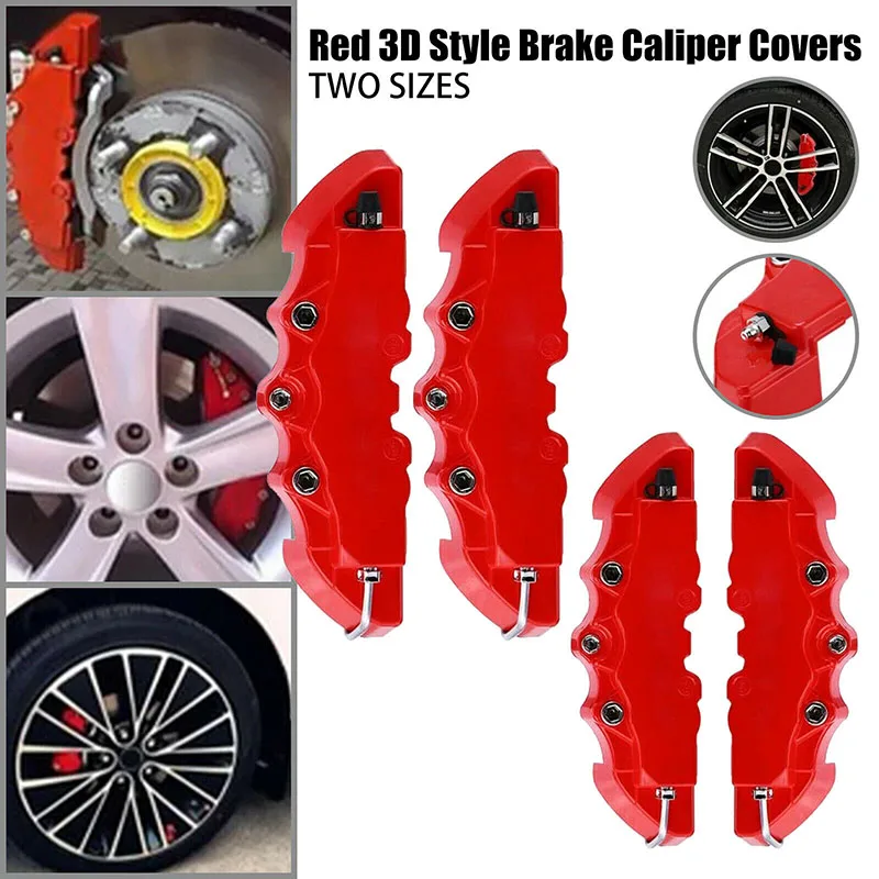 4PC 3D Car Disc Brake Caliper Cover Case Front Rear Accessories S+M ABS Plastic Brake Disc Wheel Hub Brake Covers Car Decoration