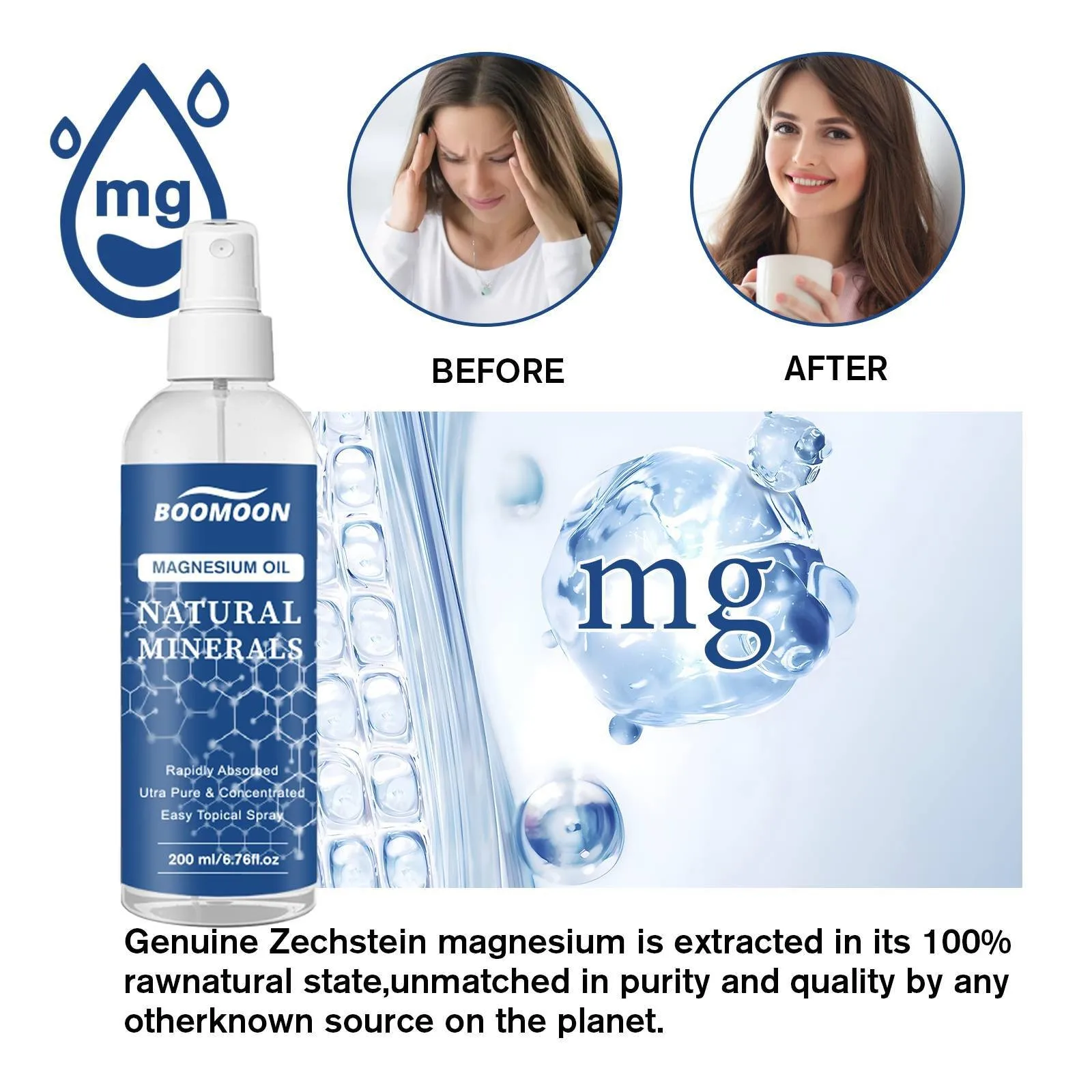 Magnesium Oil Spray Bottle With Magnesium Chloride Topical Magnesium Supplement For Skin Application And Dermal Absorption.200ml