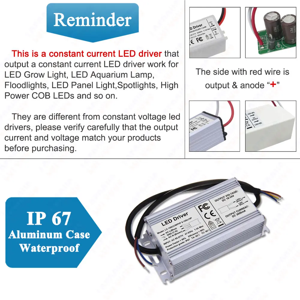 100W 120W LED Driver IP67 Waterproof 100 120 W Watt Lamp Transformers 1500mA 3000mA 3600mA 4200mA For Grow Light Floodlight