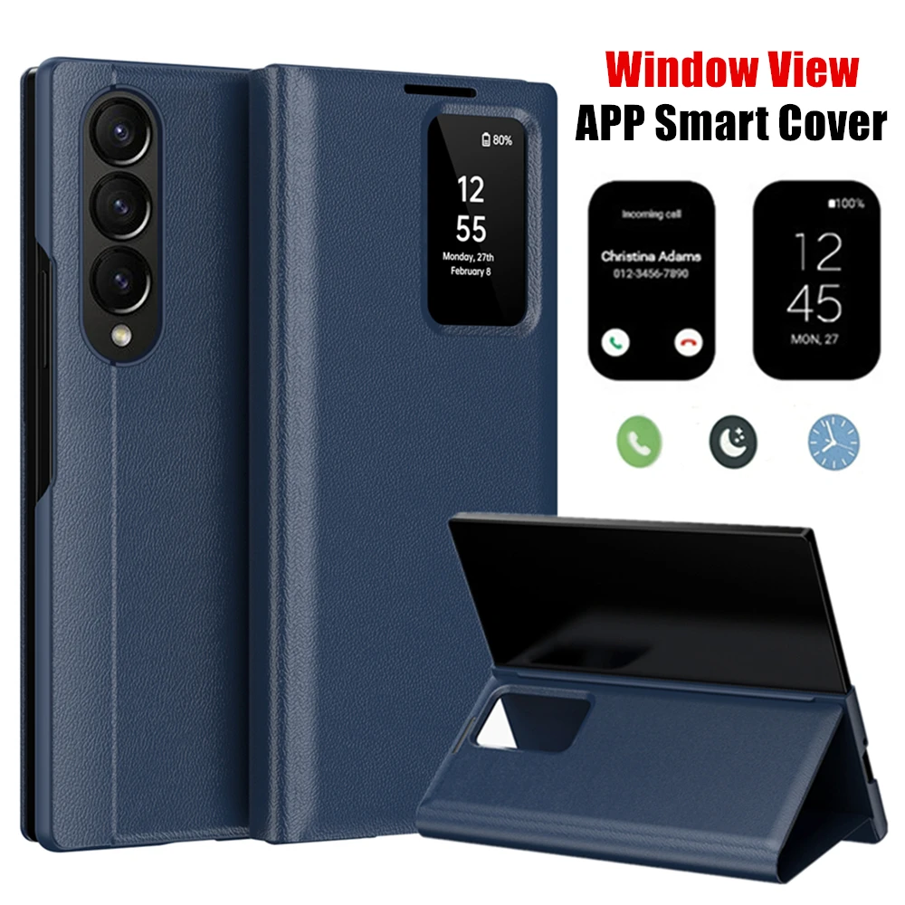 

Wallet Flip Cover For Samsung Galaxy Z Fold3 Fold4 Fold5 Fold6 Window View Flip-free Answer Calls Smart APP Leather Cases