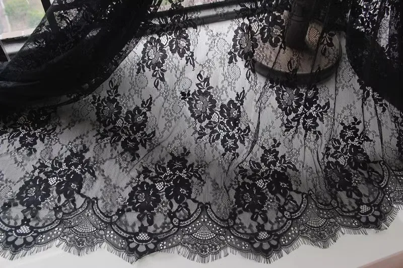 

3Meter Super Wide 150cm Black French Eyelash Lace Fabric Diy Embroidery Lace Trim For Clothes Wedding Dress Sew On Accessories