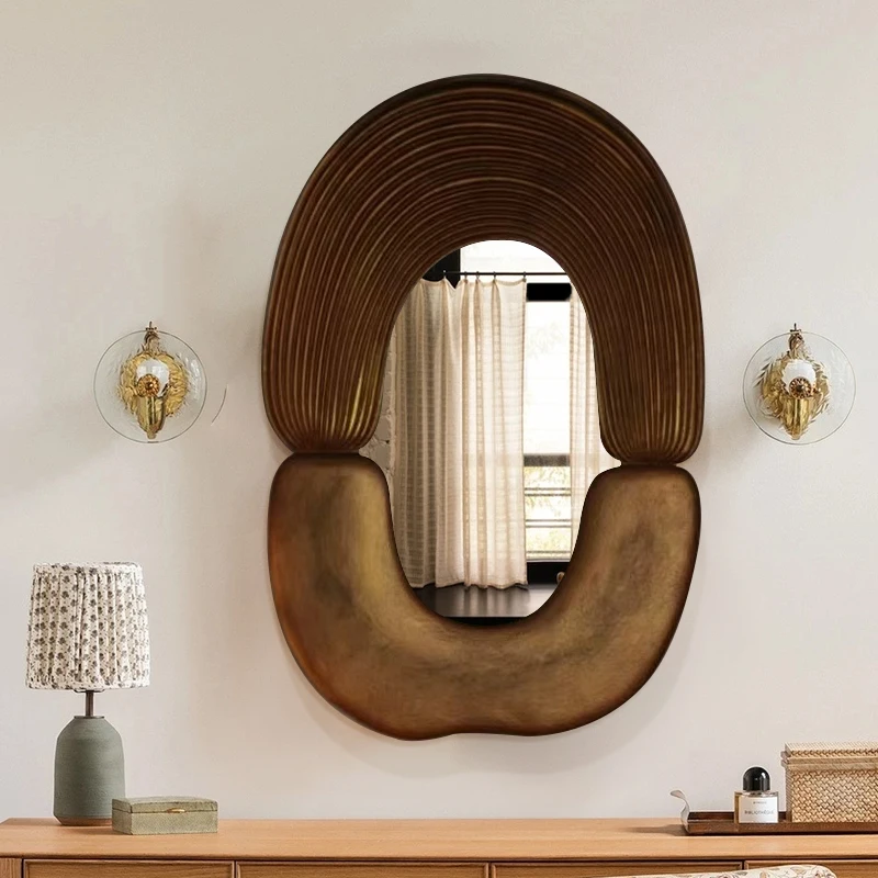 

Dress Irregular Sensor Mirror Retro Toilet Quality Salon Wood Luxury Wall Art Decor Aesthetic Lights Espejos Para Pared Miroir