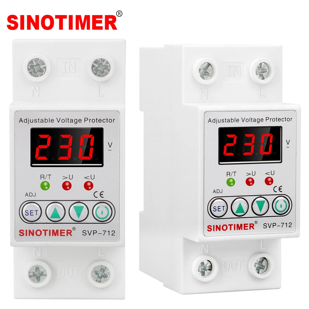 220V AC 230V Adjustable Over Under Voltage Surge Protector Relay Voltage Protect Smart Delayed Auto-Reset Circuit Breaker SVP712