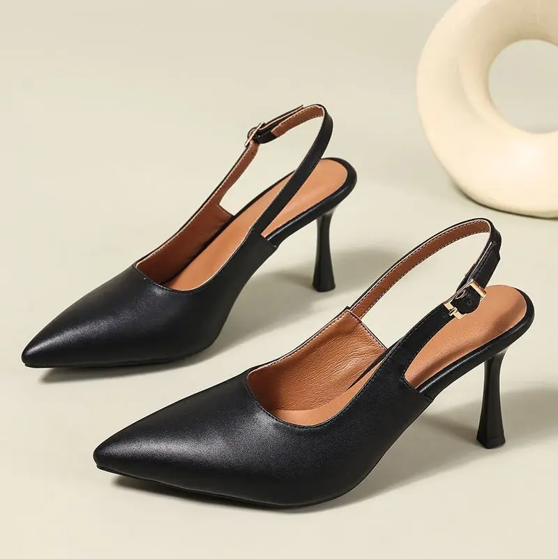 REAVE CAT Brown Women Sandals Pointed Toe 8cm Thin High Heels Back Buckle Strap Soft Sexy Dating Party Shoes Plus Size 43 44 45 - view 6