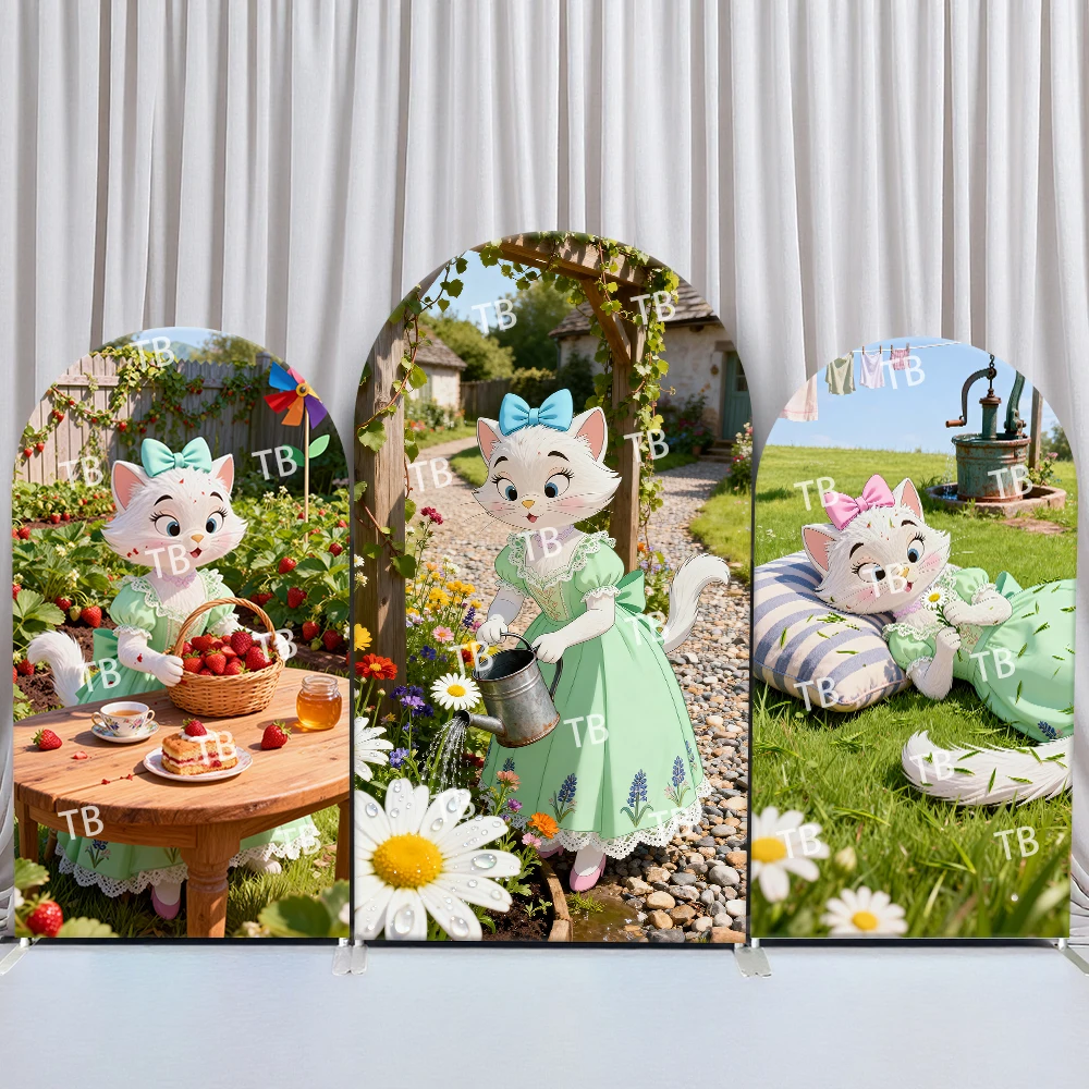 

Disney Marie The Cat Arch Backdrop Cover Watering Garden Rest for Birthday and Baby Shower Party Photo Booth Props