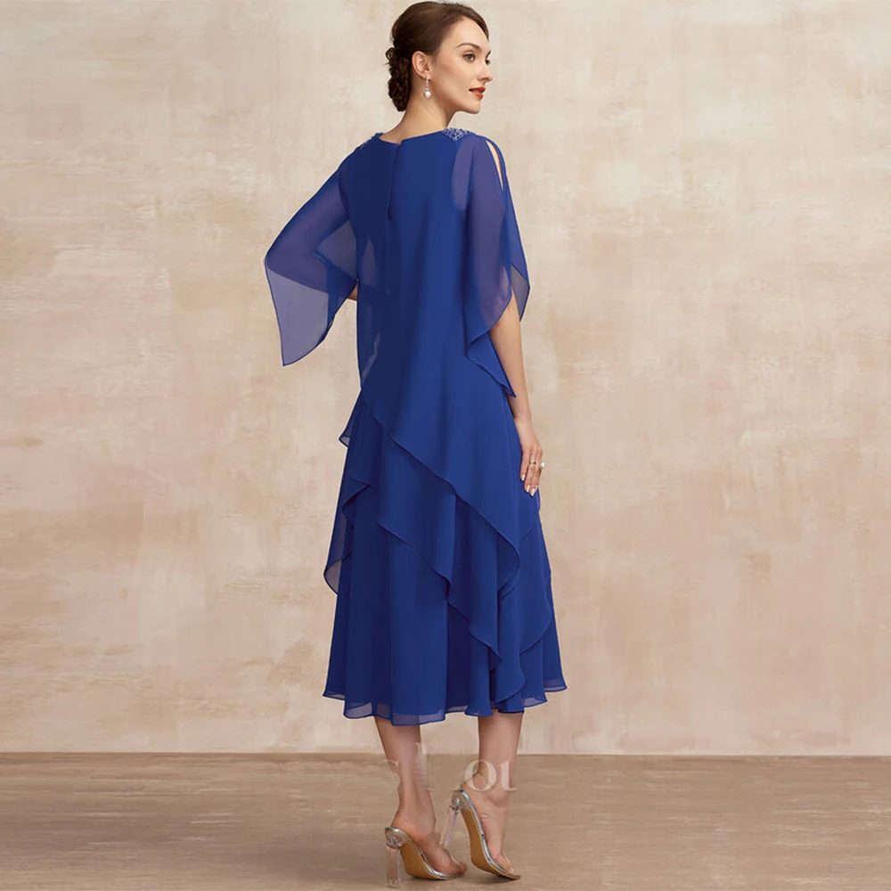 Vestidos para madre De novia azul real, vestidos De fiesta De boda De media manga para mujer, novedad De verano 2021, bata De playa De gasa