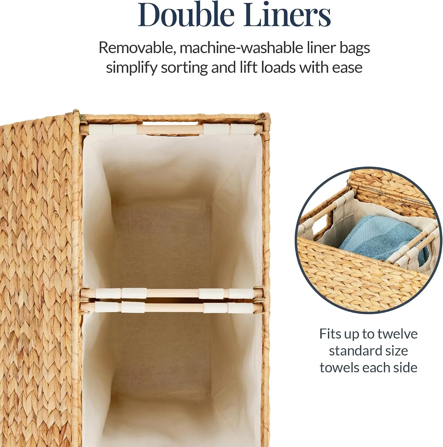 Large Laundry Hamper with Lid, Natural Handwoven Hyacinth Laundry Basket , W/Removeable & Washable Liner Bag, Portable, Handles, 30 Gallon (114 liters) - Natural