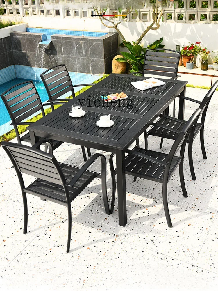 ZZf Outdoor Desk-Chair Set Plastic Wood Balcony Milk Tea Shop Coffee Shop Waterproof and Sun Protection Tables and Chairs