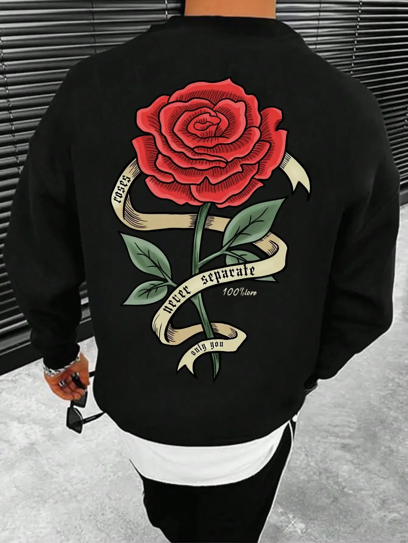 Summer Fashion Heavyweight Retro Rose Men's 100% Cotton Printed Round Neck High Quality Leisure Fitness Street Sports