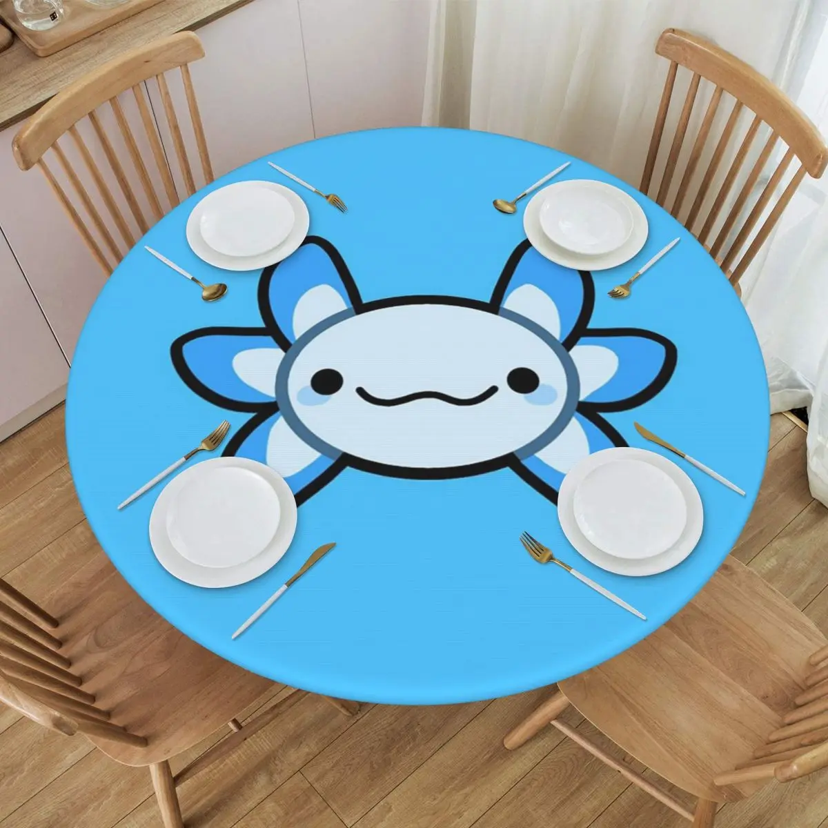 Axolotl Blue By Matx Ft Waterproof Round Tablecloth Oilproof Table Cloth for Kitchen Events Dining Table Cover