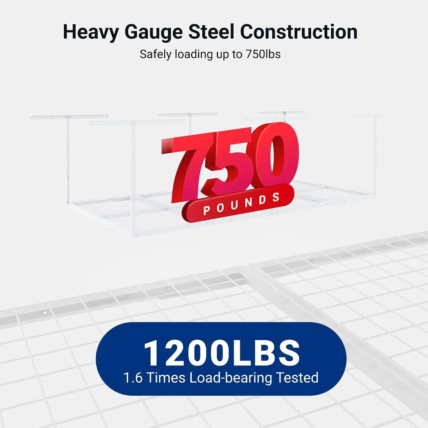 4x8 Overhead Garage Storage Rack, Adjustable Organization System, Heavy-Duty Metal Ceiling Racks, 750lbs Weight Capacity