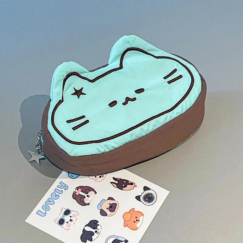 Kawaii Cosmetic Bag,  Cute Cat Plush Pencil，Cartoon Cute Makeup Bag, Anime Portable Travel Storage Bag for Girls and Women
