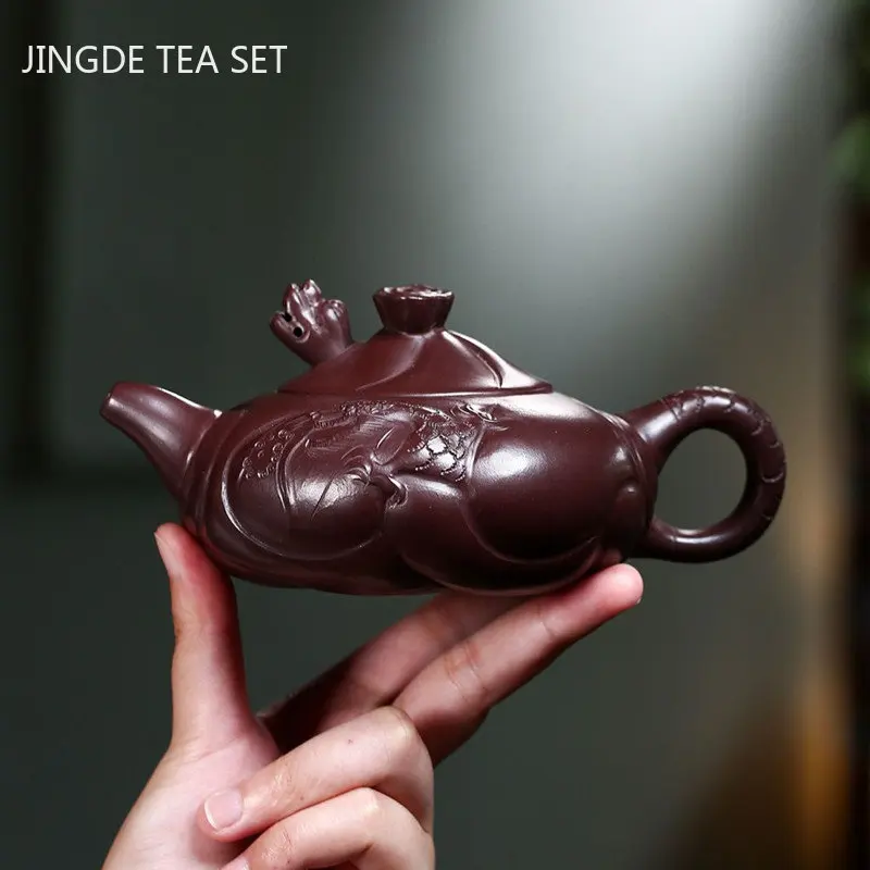 

Chinese Yixing Raw Ore Purple Clay Tea Pot Creativity Handmade Purple Mud Filter Kettle Boutique Zisha Beauty Tea Sets 250ml