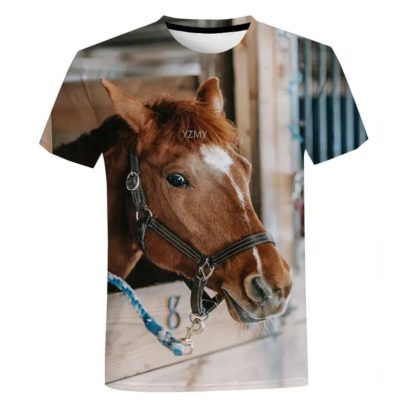 Summer Animal 3D Printing Horse T-Shirt Casual Tops O Neck Short Sleeves Women\'s Harajuku Comfortable Oversized Clothing