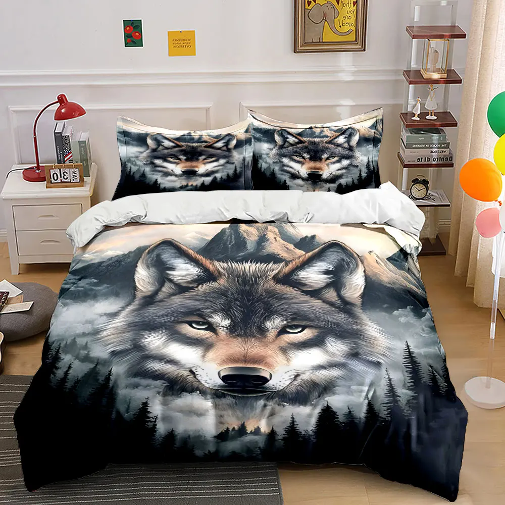 3pcs Wolf merged with forest Print Bedding Set 1 Duvet Cover 2 Pillowcases for Adult and Children Luxury Gift Full Size